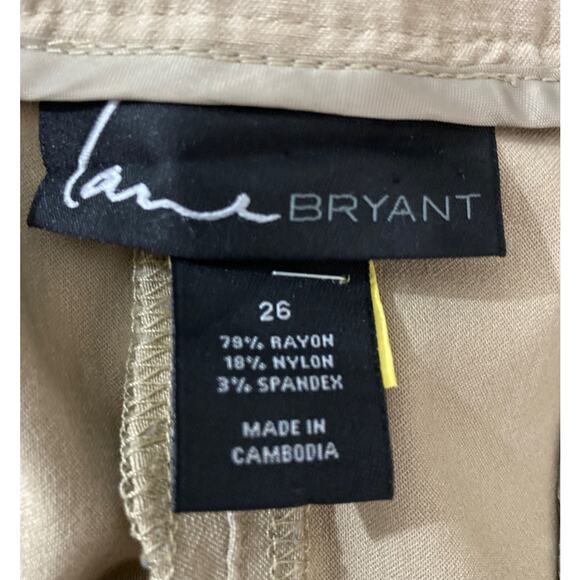 Lane Bryant Size 26 Tan Stretch Flat Front Capri Pants Pocket Back Slit Casual - Picture 6 of 7